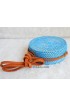 handmade coloring rattan circle sling leather bags blue color